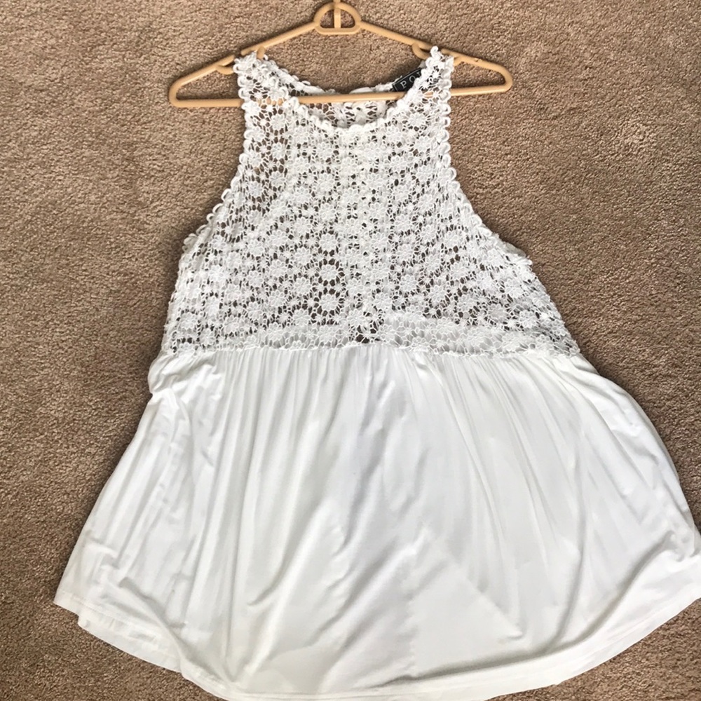 Lace tank top with braided open back